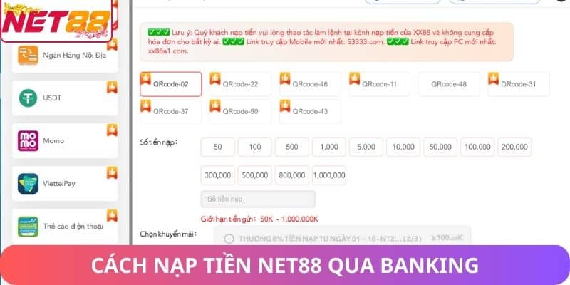 Cách nạp tiền Net88 qua banking